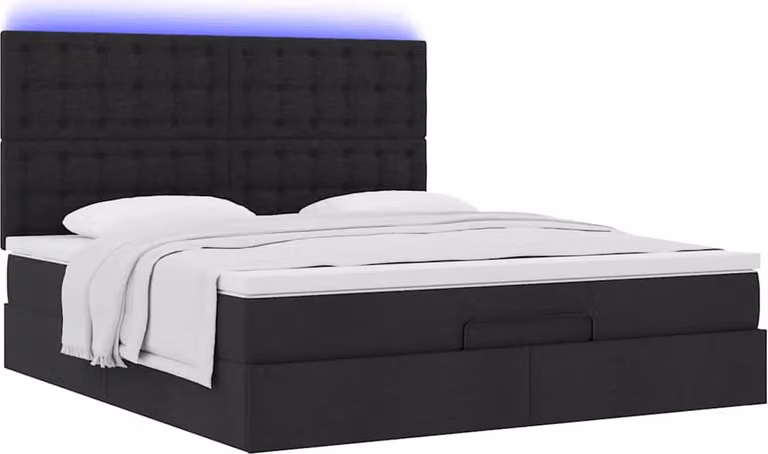 Struttura Letto Pouf con Materasso Nero 160x200 cm in Tessuto