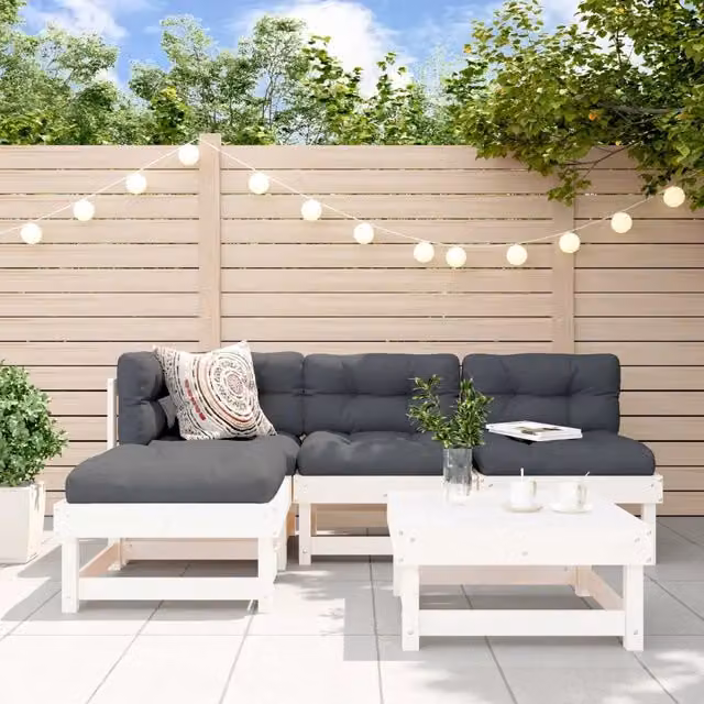 Set Salotto da Giardino 5 pz Bianco in Legno Massello di Pino 3186516