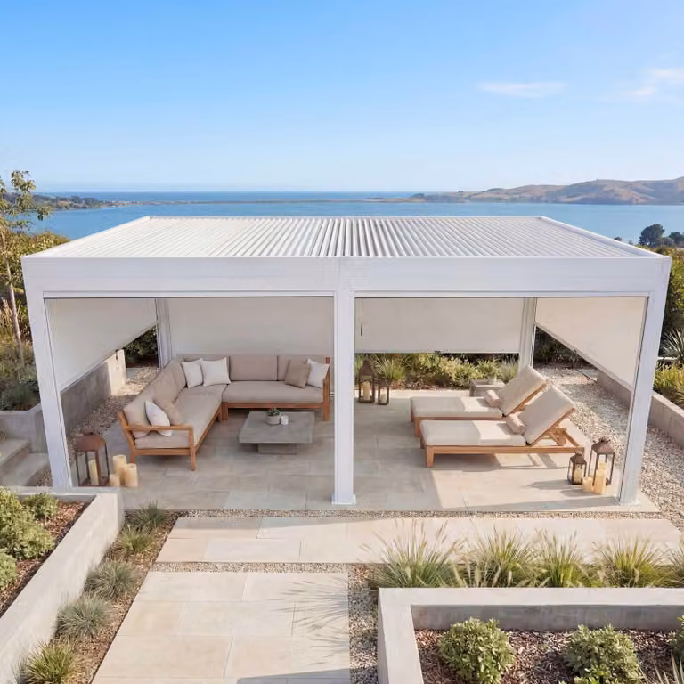 Pergola MCW-L46 con 6 pareti laterali, gazebo da giardino Gazebo a lamelle Tenda a rullo, telaio in alluminio da 11 cm, resistente alle intemperie 3x6 m ~ bianco