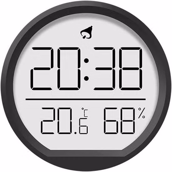 Orologio da parete digitale, con indicazione di data, ora, temperatura e umidità, magnetico, per superfici metalliche, nero.