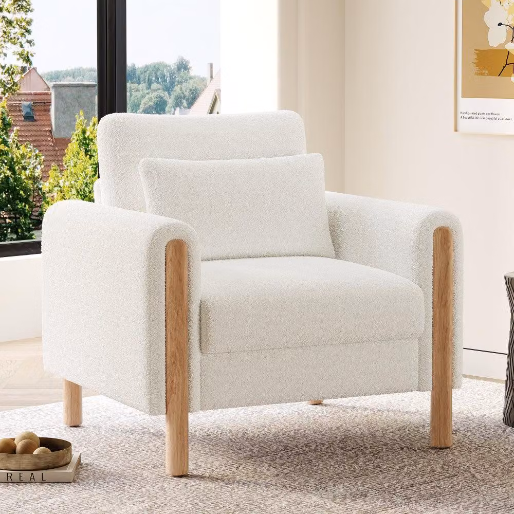Poltrona ergonomica bianca, con cuscino in memory foam e schienale robusto, ideale per il soggiorno e l'ufficio
