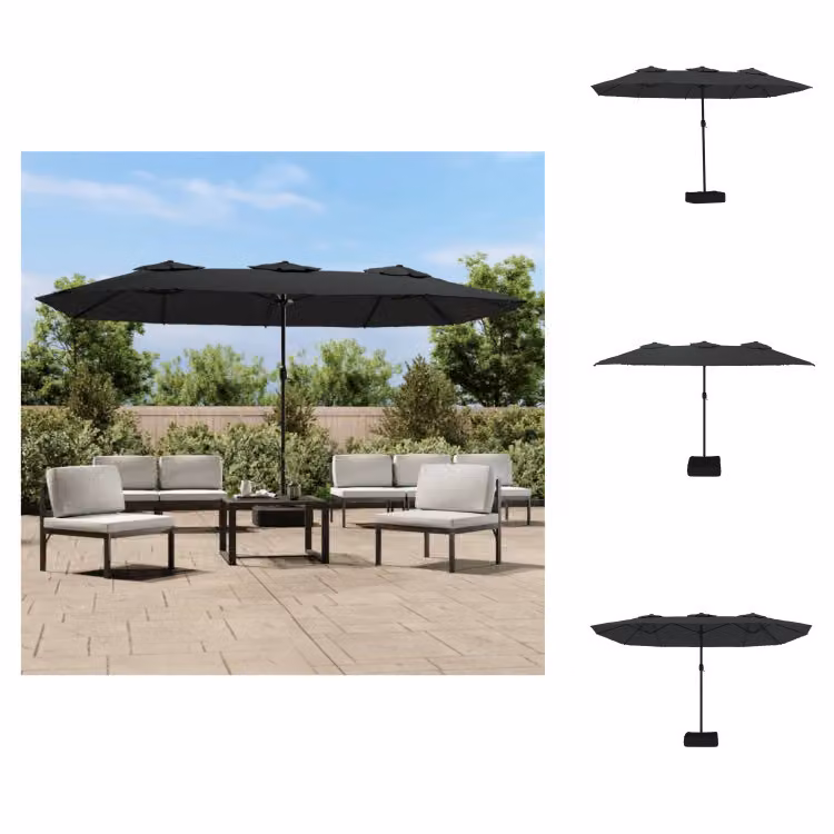 vidaXL Ombrellone doppio nero 449x245 cm - Ombrelloni e tende da sole