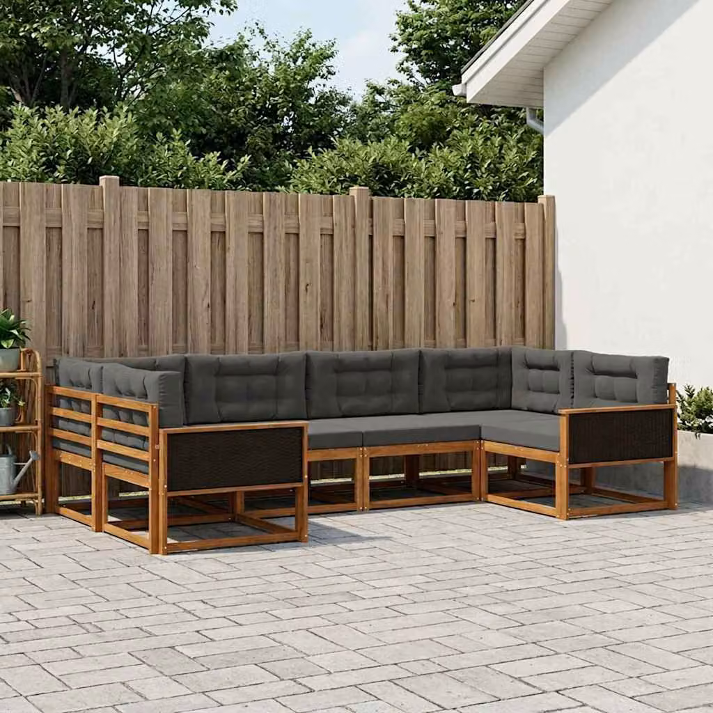 Set di divani da esterno vidaXL a forma di L composto da 6 pezzi in legno di acacia con cuscini in antracite e marrone