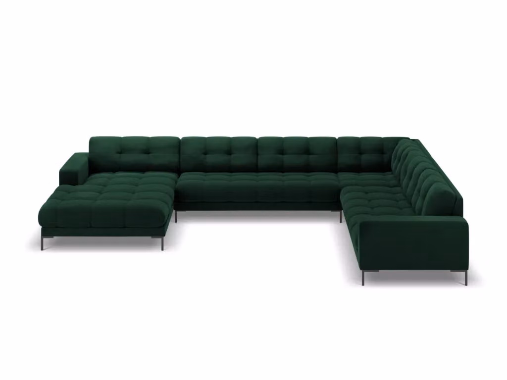 Divano panoramico destro Bali di Cosmopolitan Design in velluto verde bottiglia, 7 posti, L/P/H: 327 x 134 x 75 cm – 2