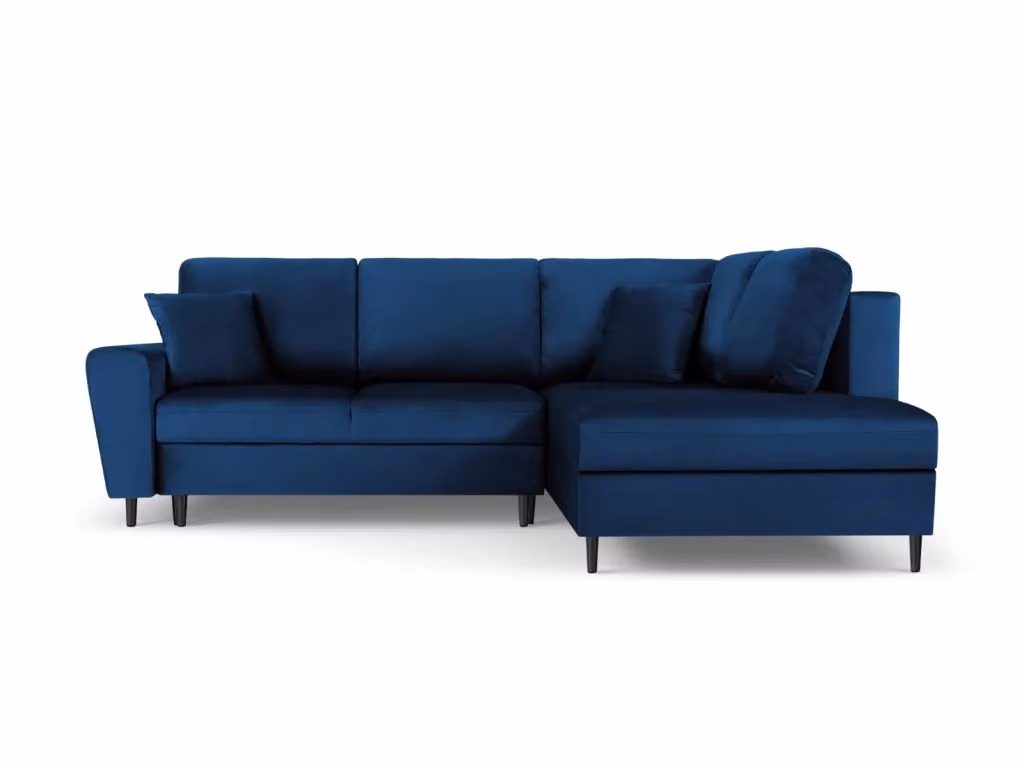 Divano angolare convertibile con contenitore Kyoto di Cosmopolitan Design, modello a 5 posti in velluto blu reale, lato destro, L 243 x P 115 x H 88 cm – 2