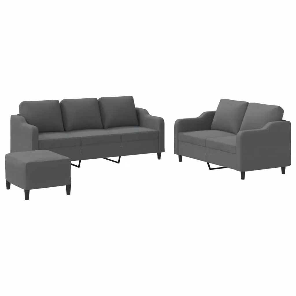 vidaXL Set di Divani Moderno in Tessuto Grigio con Cuscini e Pouf – 2