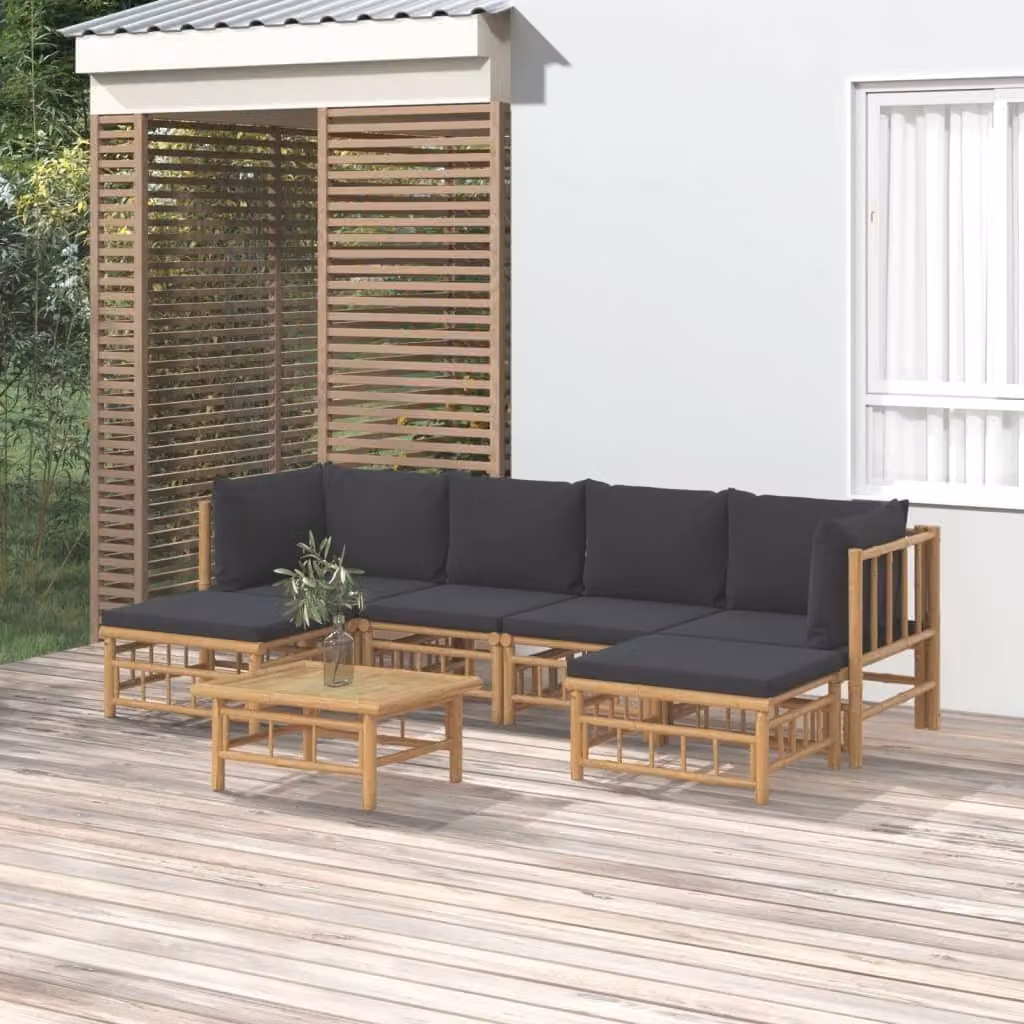 Maison Exclusive - Set da giardino da 7 pezzi con cuscini in bambù grigio scuro