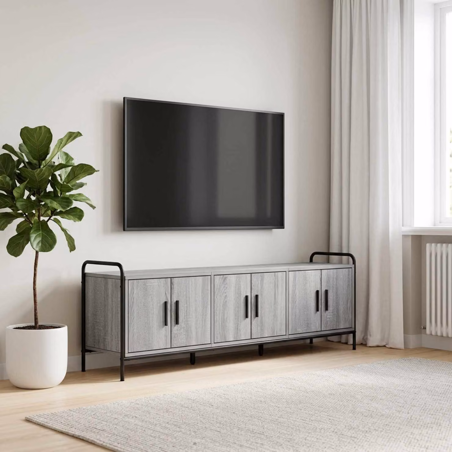 Mobile TV vidaXL in legno ingegnerizzato e metallo, colore grigio Sonoma, L 146 x P 33 x H 50 cm