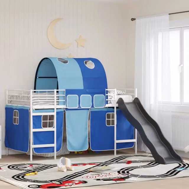Struttura del letto loft per bambini-Giroletto per bambini Bianco e Blu 90 x 200 cm 864920