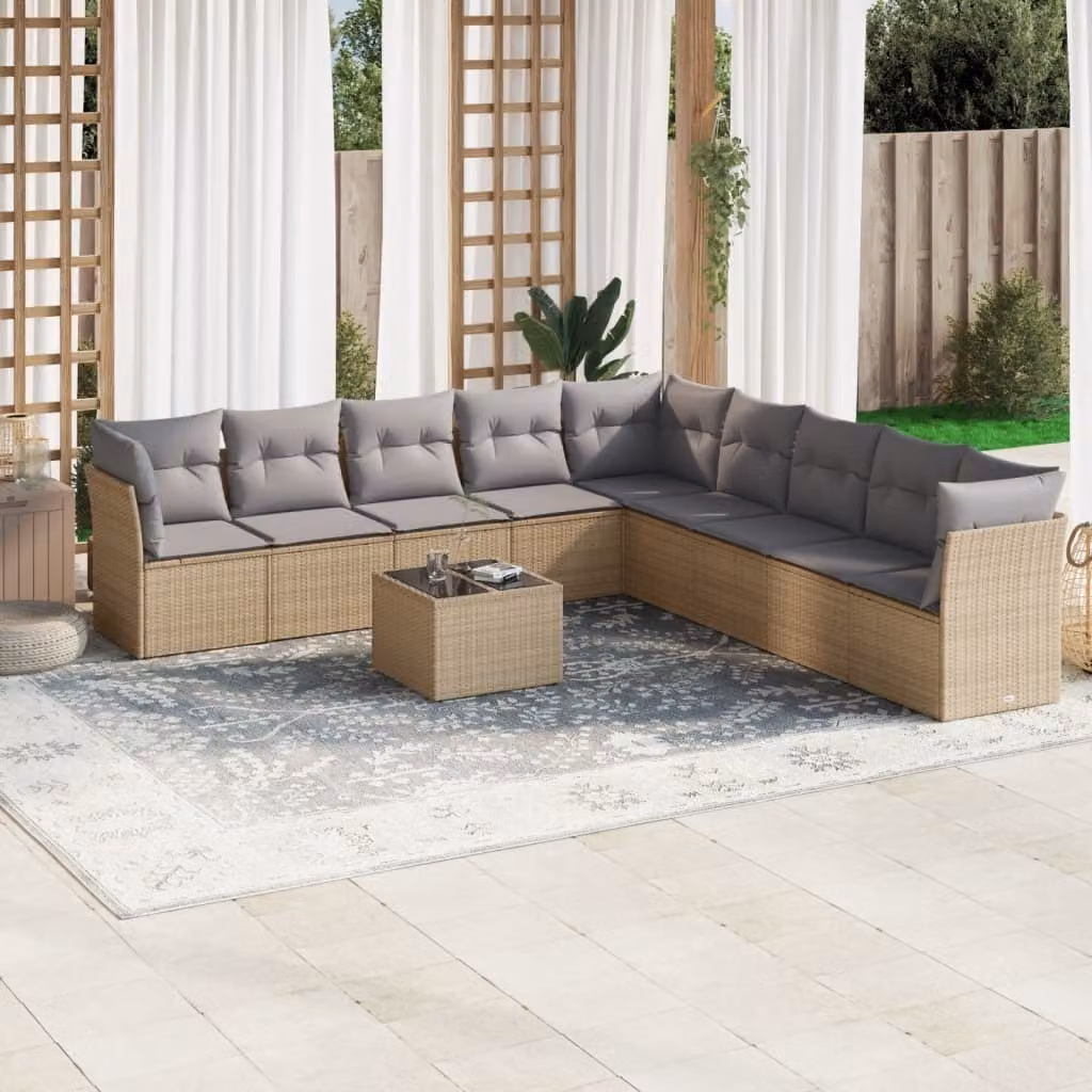 Maison Exclusive - Set da giardino 10 pezzi con cuscini in polyrattan beige