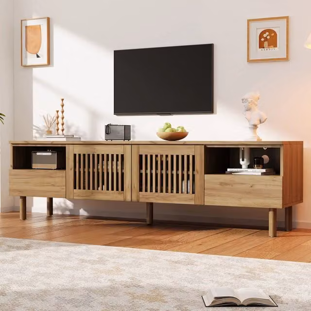 Mobile TV 180x40x51 cm in MDF effetto legno con 2 ante a griglia e 2 cassetti