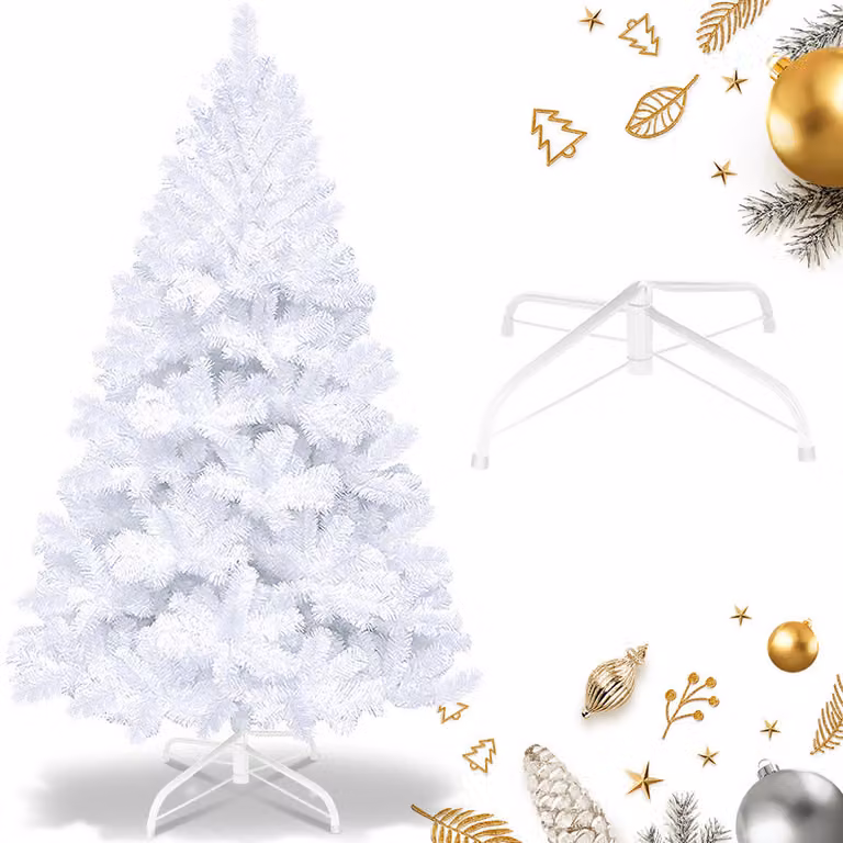 Jayseuw 210cm albero di Natale artificiale, albero di Natale con supporto in metallo, albero di Natale 900 punte aghi in PVC, albero di Natale artificiale sistema pieghevole bianco
