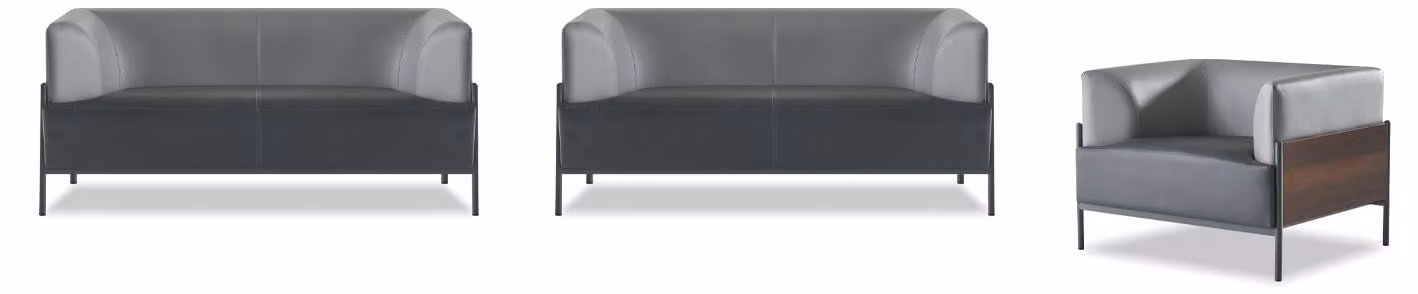 Schwarzes Büro Sitzset Designer 2x Kunstleder 2-Sitzer Edler Sessel 3tlg