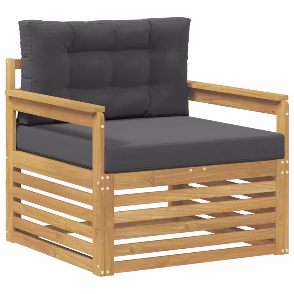 Divano da esterno moderno vidaXL in legno di acacia con cuscini bianco, antracite e grigio – 2