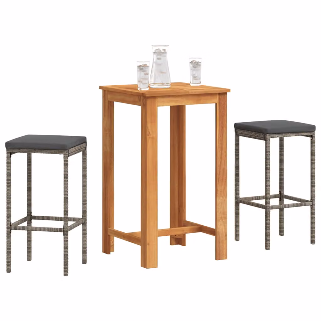 Set Bar da Giardino vidaXL in 3 Pezzi in Polyrattan e Legno di Acacia Grigio Antracite