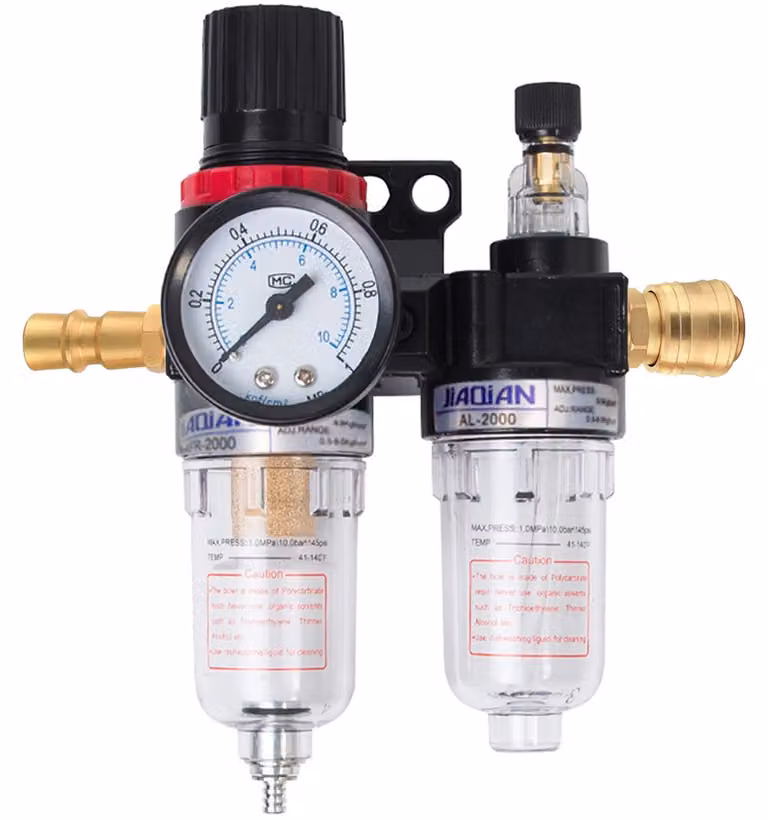 Regolatore di pressione con manometro e separatore d'acqua per compressore