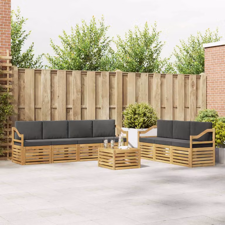 Set di divani da giardino vidaXL a forma di L in legno di acacia con cuscini, colore grigio antracite