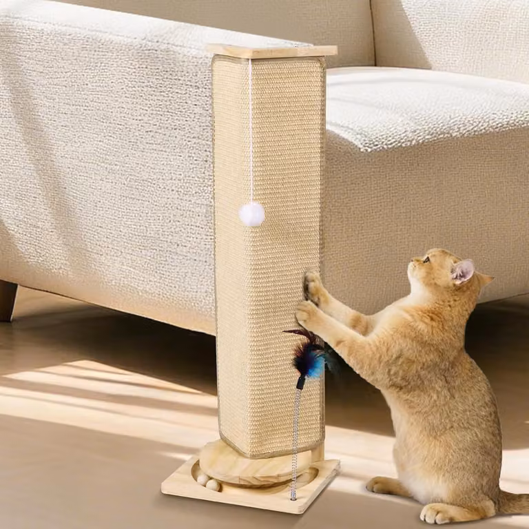 Albero per gatti, con pallina giocattolo e tappetino in sisal, pannello antigraffio angolare, per interni, salvaspazio