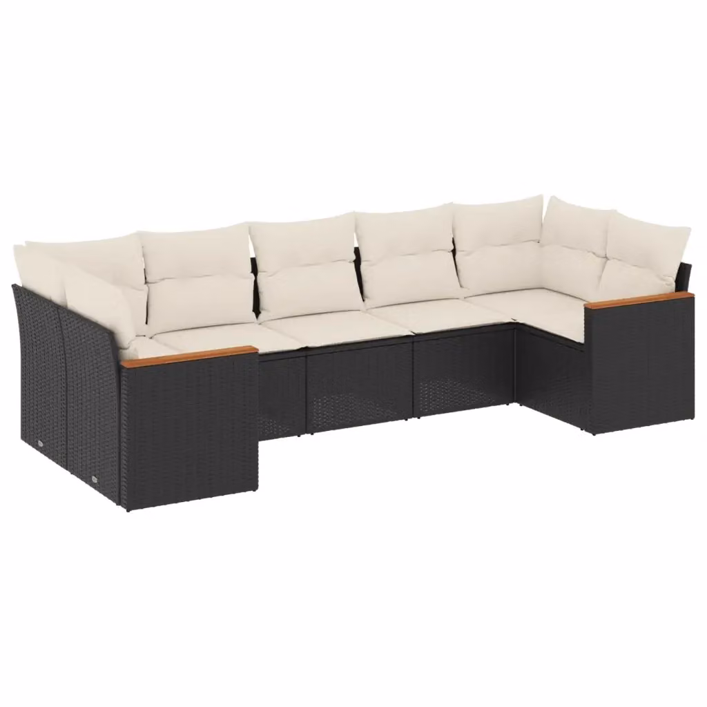 Set di Divani da Giardino a L vidaXL con 7 Cuscini, Struttura in Metallo e Polyrattan Nero e Bianco – 2
