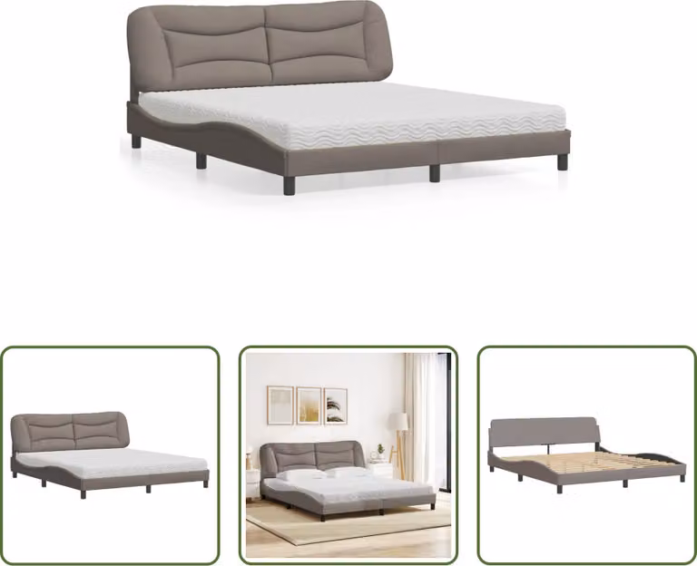 The Living Store Letto con materasso Taupe 180x200 cm in tessuto