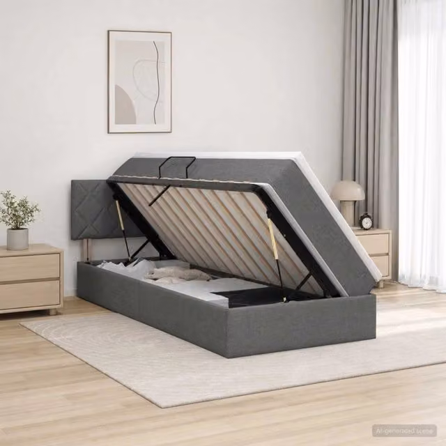 Letto con contenitore e illuminazione LED vidaXL, colore grigio, L/P/H: 90 x 190 x 140 cm – 1