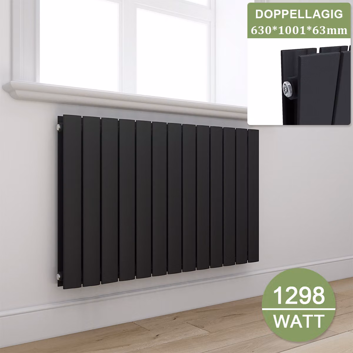 RISCALDATORE Elegante, design piatto, radiatore a pannello, collegamento laterale orizzontale, dimensioni 630x1001 mm, colore antracite, radiatore a due strati, senza resistenza