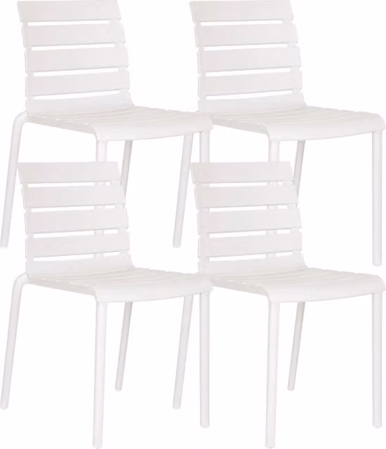 Set di 4 sedie moderne Nina in polipropilene e fibra di vetro bianche per interno ed esterno, impilabili e resistenti ai raggi UV, Il Gruppone Passione Casa