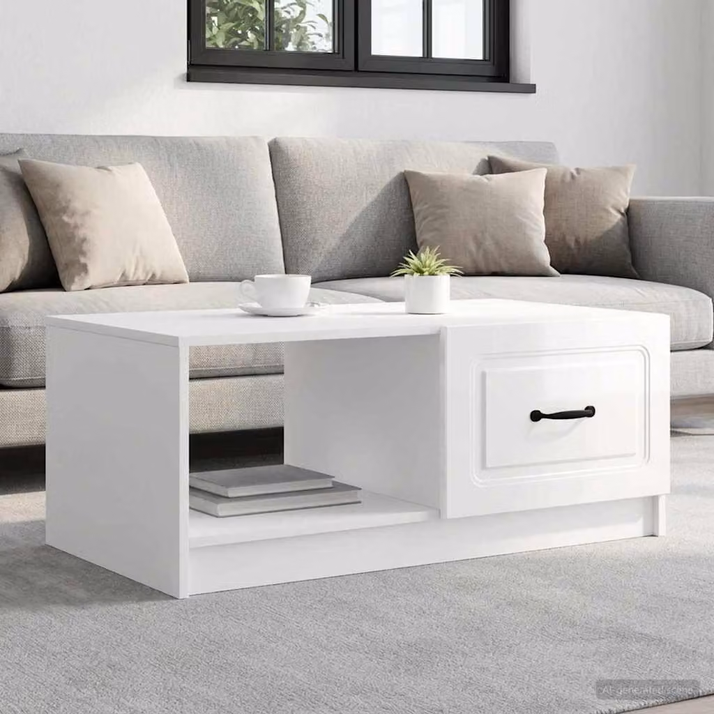 Maison Exclusive - Tavolino bianco lucido 90 x 50 x 37 cm in materiale derivato dal legno