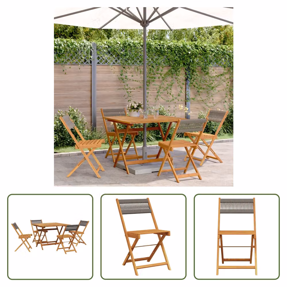 The Living Store Set da pranzo da giardino 5 pezzi in polipropilene e legno massiccio grigio