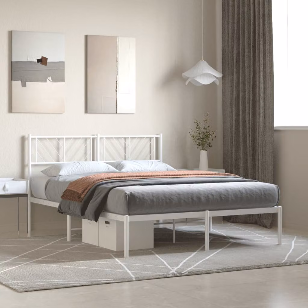 vidaXL Giroletto con Testiera in Metallo Bianco L/P/H: 200 x 140 x 90 cm
