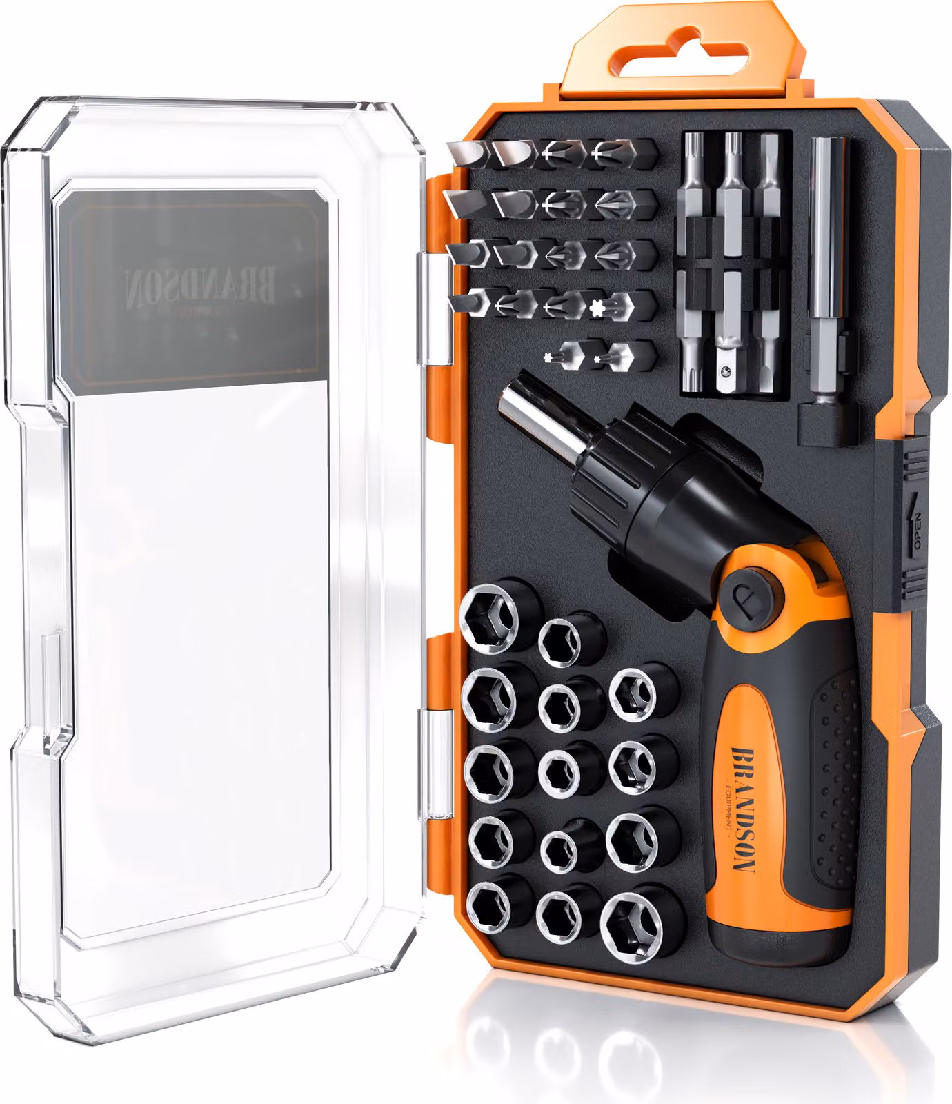 Set di chiavi a bussola e chiavi esagonali Brandson, 46 pezzi, set di chiavi a bussola in cromo-vanadio con meccanismo a cricchetto, 29 inserti, 14 bussole da 5 a 11 mm e in pollici, Torx e a Esagono, colore nero