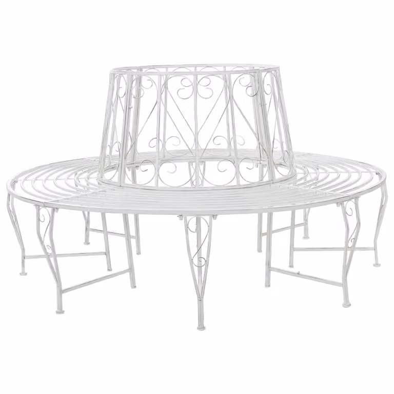 Panchina per alberi da 8 posti vidaXL in acciaio bianco antico Ø 160 x 89 cm