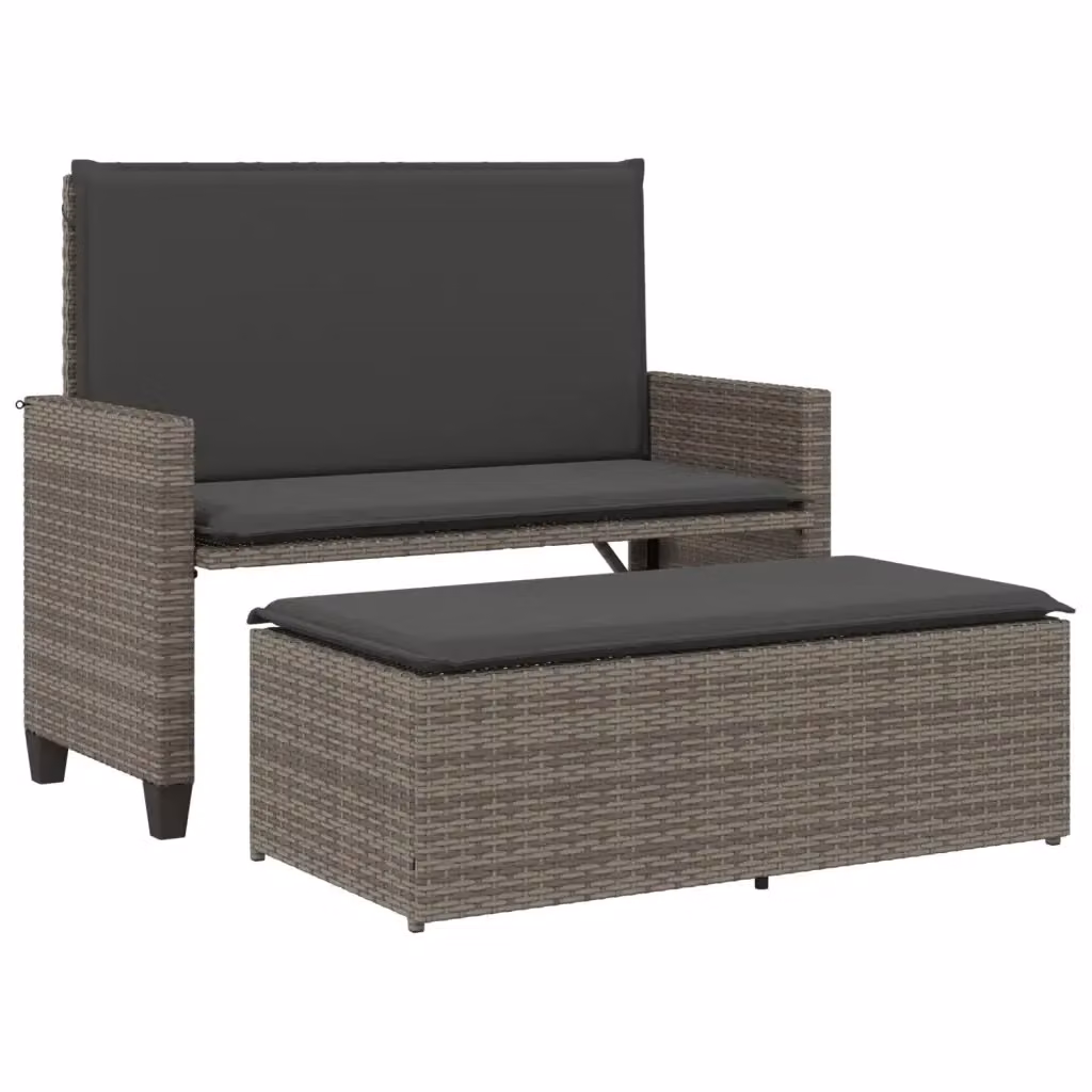 Panca da giardino moderna vidaXL in rattan grigio con cuscini in tessuto e struttura in metallo – 2