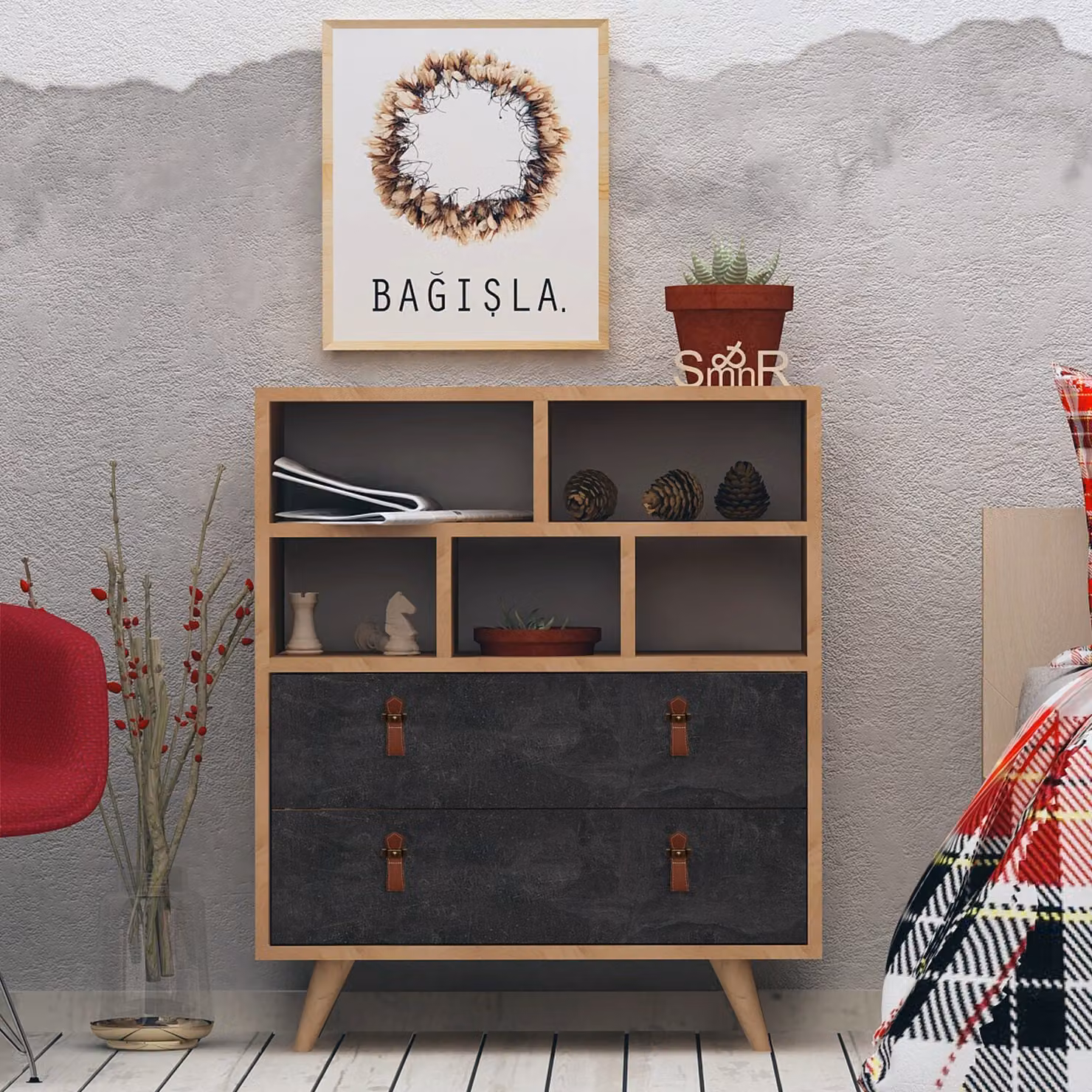 Skye Decor, Marco, cassettiera, rovere, 100% pannelli truciolari rivestiti in melamina, 70 x 40 x 85,6 cm