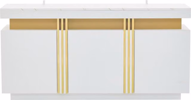 Madia moderna bianca con finitura lucida e 3 ante, L: 140 cm, P: 38 cm, H: 70 cm