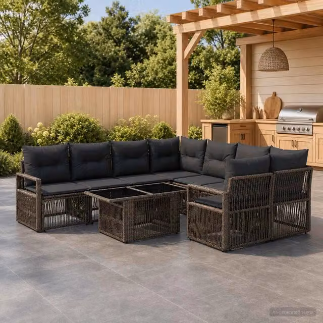 Set Divano da Giardino 9 pz Grigio e Grigio Scuro polyrattan 3437069