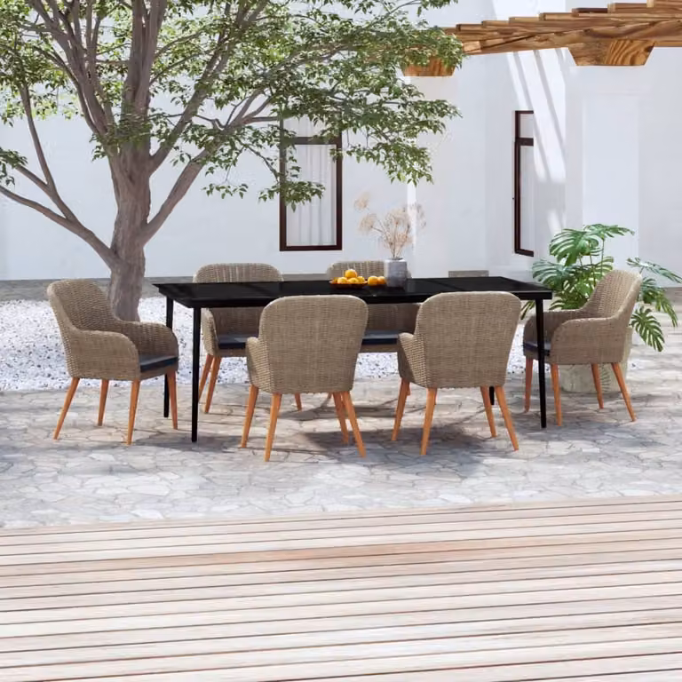 Maison Exclusive - Set da pranzo da giardino da 7 pezzi con cuscini marroni