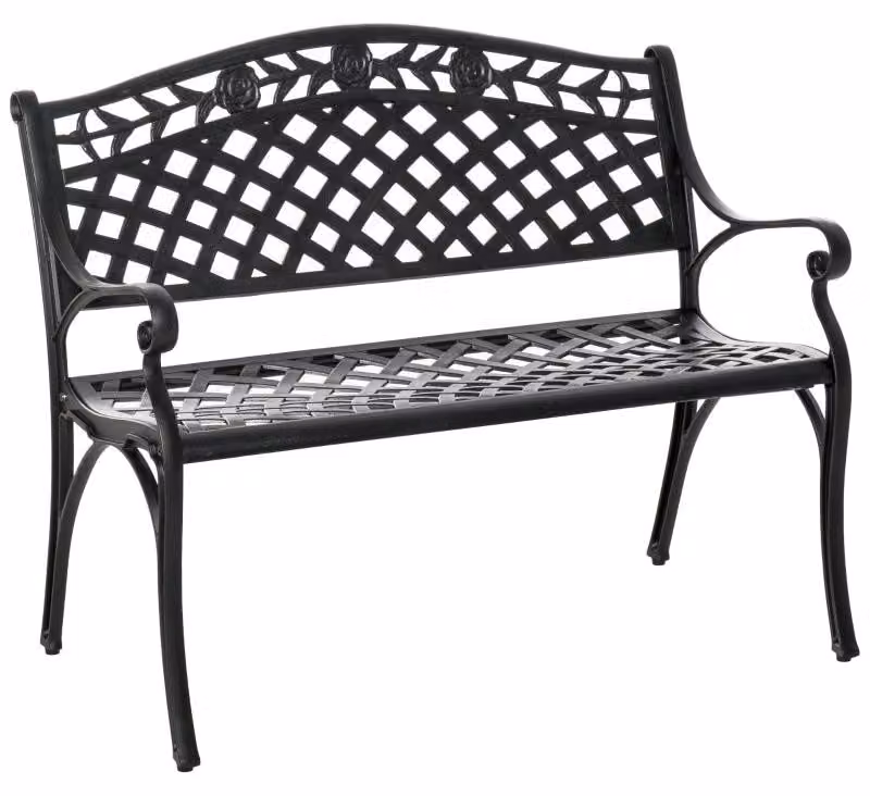 Panca da giardino in alluminio per due persone | Colore: nero | Dimensioni: 102,5 x 61 x 84 cm