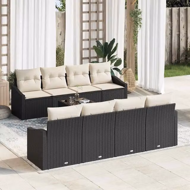 Set di divani 9 pz Nero e Crema polyrattan 3346647