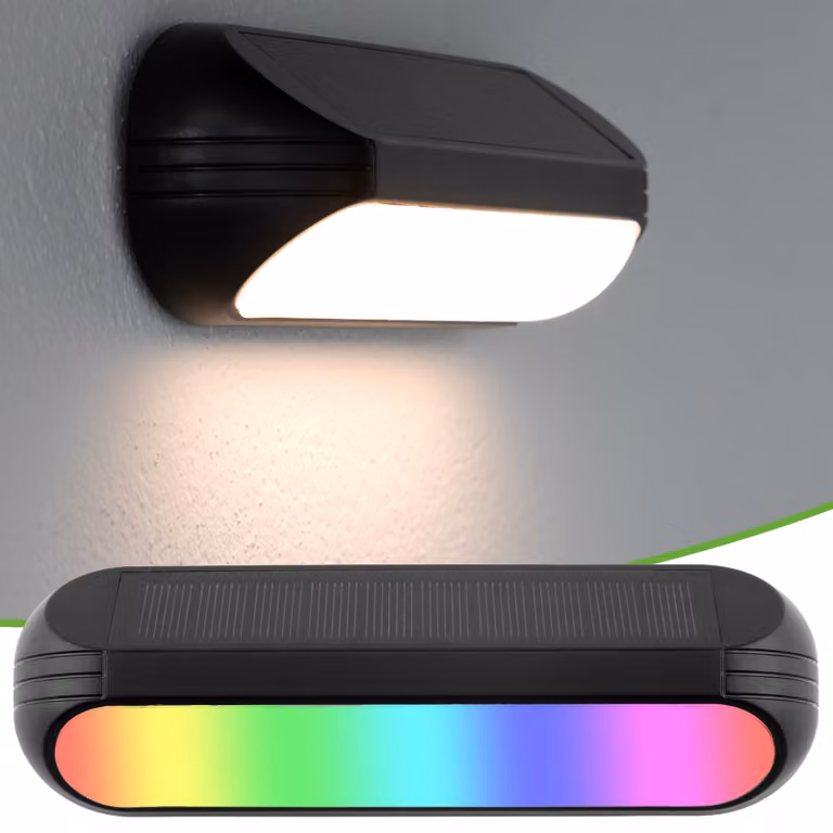 LUMILED lampada solare RGB multicolore bianco caldo da parete per esterni Lampada solare a LED Lampada da parete per esterni Lampada da parete cambia colore da giardino IP65 1 pezzo