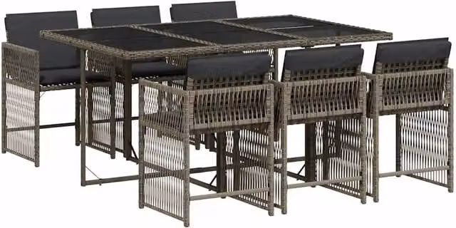 Set da Pranzo da Giardino 7 pz | Set Salotto da Giardino con Cuscini in Polyrattan Grigio