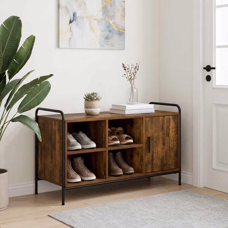 Mobile porta scarpe vidaXL in legno e metallo con ante, L: 100 cm, P: 39,5 cm, H: 55,5 cm