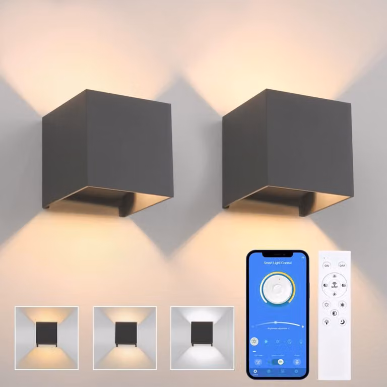 Set di 2 applique a LED dimmerabili, con luce direzionale verso l'alto e verso il basso, grado di protezione IP65, colore grigio scuro