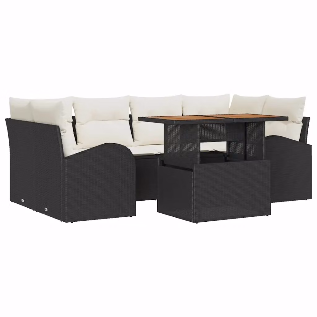 Set Divano da Giardino vidaXL 7 pz in Polyrattan e Legno di Acacia Nero e Beige – 2