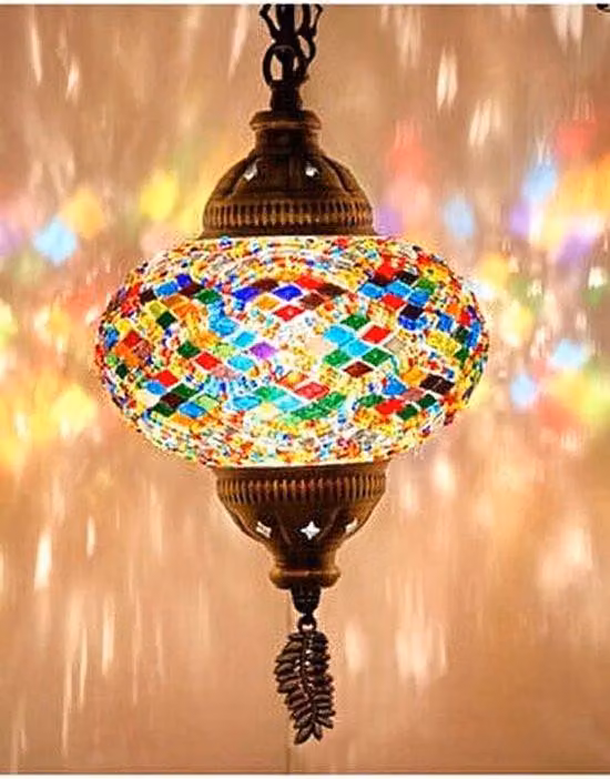 Lampada a sospensione turca con vetro mosaico colorato da 12 cm - Lampada orientale per un'illuminazione suggestiva