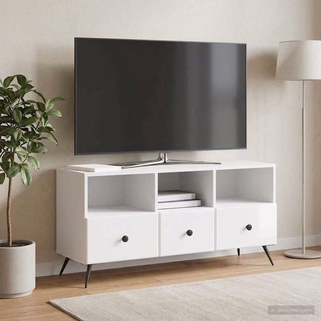 Mobile TV vidaXL Bianco Lucido in Legno MDF per Soggiorno L: 102 cm, P: 34,5 cm, H: 50 cm