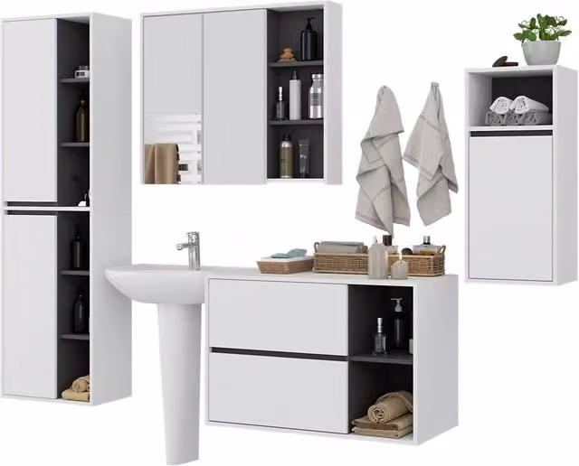 Set di mobili da bagno sospesi VAMI in Bianco con colore interno Grigio Grafite