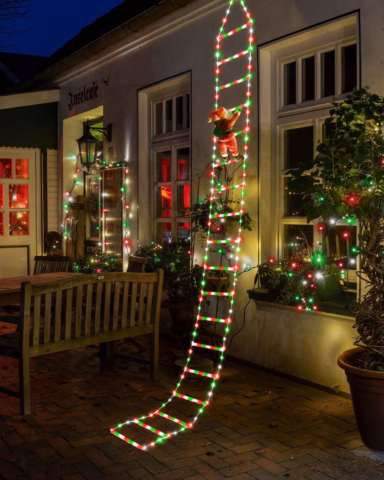 Catena luminosa LED da 3 metri a forma di Babbo Natale, con 338 LED, timer, 8 modalità di illuminazione, colori rosso, bianco e verde