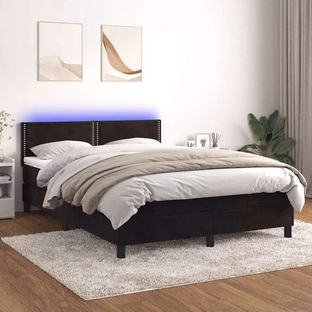 Letto a Molle con Materasso vidaXL in Velluto Nero con Illuminazione LED e Porte USB L/P: 140 x 200 cm – 1