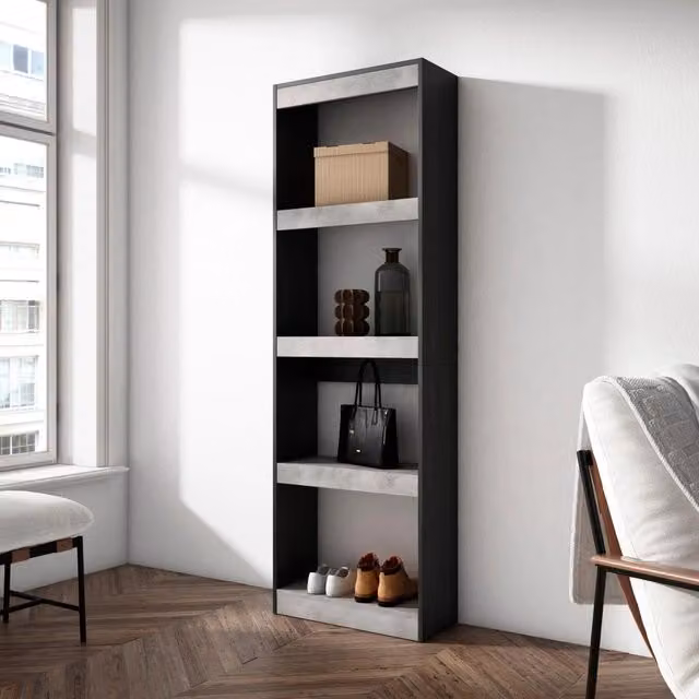Libreria a scaffale SKRAUT HOME per soggiorno e ufficio, grigio cemento, L: 60 cm, P: 25 cm, H: 186 cm